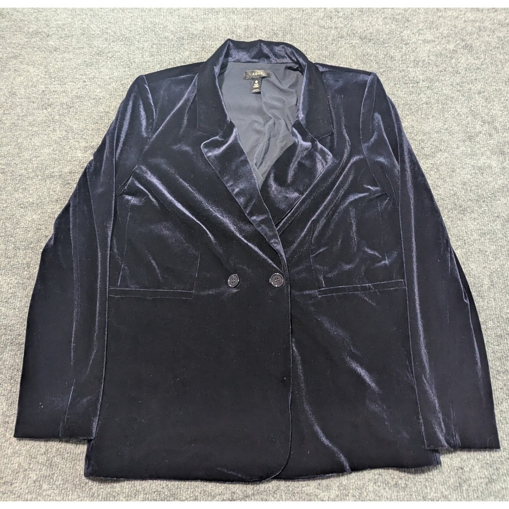 AQUA Double Breasted Velvet Blazer Women's Size Small Navy Blue